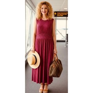 Boden Red Blue Geometric Print Sleeveless Maxi Dress US 20-22R Lagenlook Travel